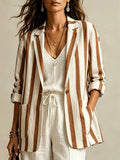 Women's Vacation Casual Long Sleeve Striped Loose Blazer 2026 - Gray