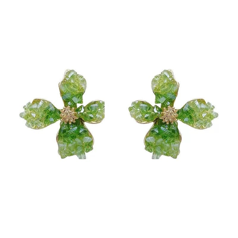 Green Floral Silver-Post Stud Earrings – Korean-Inspired Style - view 5
