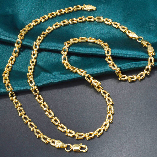 Multi Spec Fashionable Coated 18k Gold Oval Round u Type Cable Chain hiphop Unisex Necklace Bracelet Set