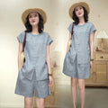 Summer Fashion Youthful Linen Cotton Sleeveless Shorts + Top Set