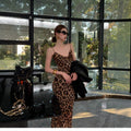 Leopard Print Backless Camisole Bodycon Fitted Long Dress