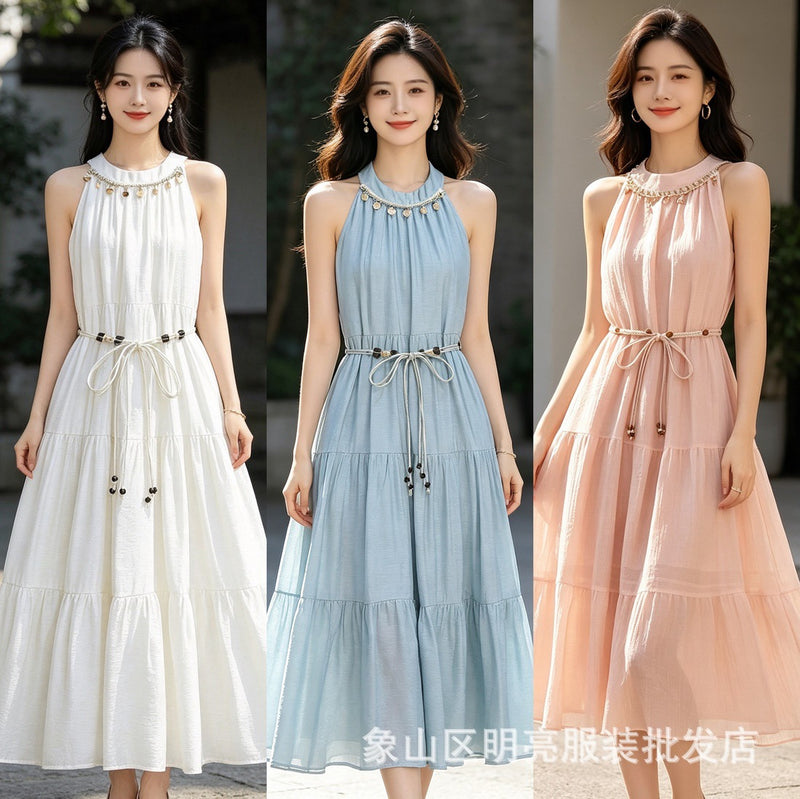 Women's Summer French Bohemian Dress + Camisole + Long Skirt 2-Piece Set 2026 - White