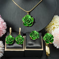Western 18K Gold Overseas 3D Romantic Rose Flower Personality Necklace Bracelet Set Earrings Ring Knot Wedding Banquet Set