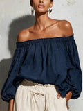 Casual Linen Cotton Lantern Sleeve Off-Shoulder Lantern Shirt