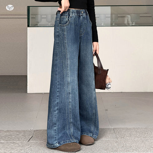 Girls' Side Seam Spliced Wide-Leg Straight Jeans
