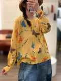 Women's Spring-Summer Casual Fashion Linen Cotton Printed Lightweight Loose Cardigan - Pink