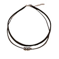 Western Personality Minimalist Leather Wax Cord Silver Plated Bead chocker Choker Double-Layer Necklace Bead Collar N5955