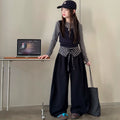 Girls' Plaid Waistband Knit Wide-Leg Sweatpants - Curved