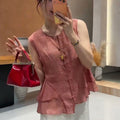 Summer Korean Youthful Sleeveless Patchwork Ruffle Shirt + Tank Top