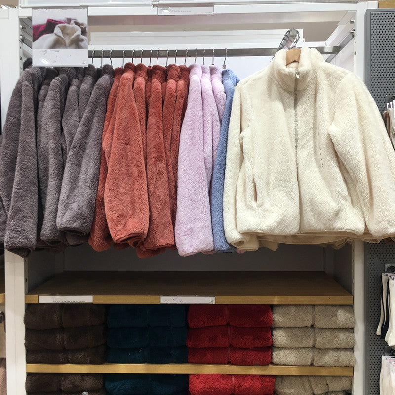 Women's Fall-Winter Wool Fleece Stand Collar Cardigan + Jacket 2026 - Milk White