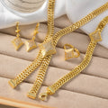 Africa Hot Sale Overseas 18K Gold Plated Quilted Shape Rhinestone Necklace Bracelet Set Earrings Ring Wedding Women Jewelry Set