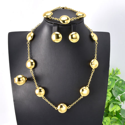 Overseas Dubai Gold 18K Adjustable Beaded Necklace Bracelet Set Earrings Bride Knot Wedding Banquet Accessory Set Personality