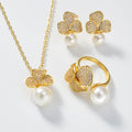 Overseas New Release Imitation Pearl Pendant Mini Set Rhinestone Necklace Ring Earrings 3-Piece Set Western Women Jewelry