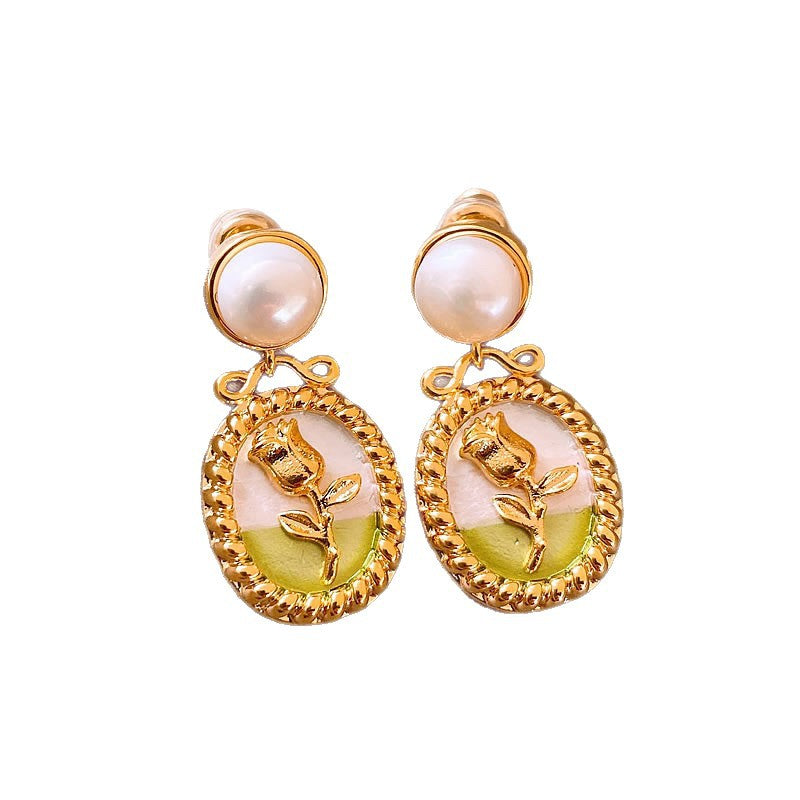 Monet Garden Floral Pearl Stud Earrings - view 5