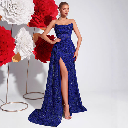 Women's Strapless Sequin Slim Fit Slimming Premium Evening Gown Banquet Party