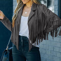 Women's Fall-Winter Lapel Collar Fringe Fitted Cropped Jacket 2026 - Green