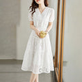 White Embroidered V-Neck Dress, 2026 Spring/Summer Fitted Slimming A-Line