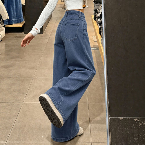 Women's Korean Blue Straight Wide Leg Jeans