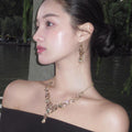 Western Statement Champagne Rhinestone Cutout Teardrop Draped Necklace Women Evening Gown Accessory Clavicle Chain Noble Necklace