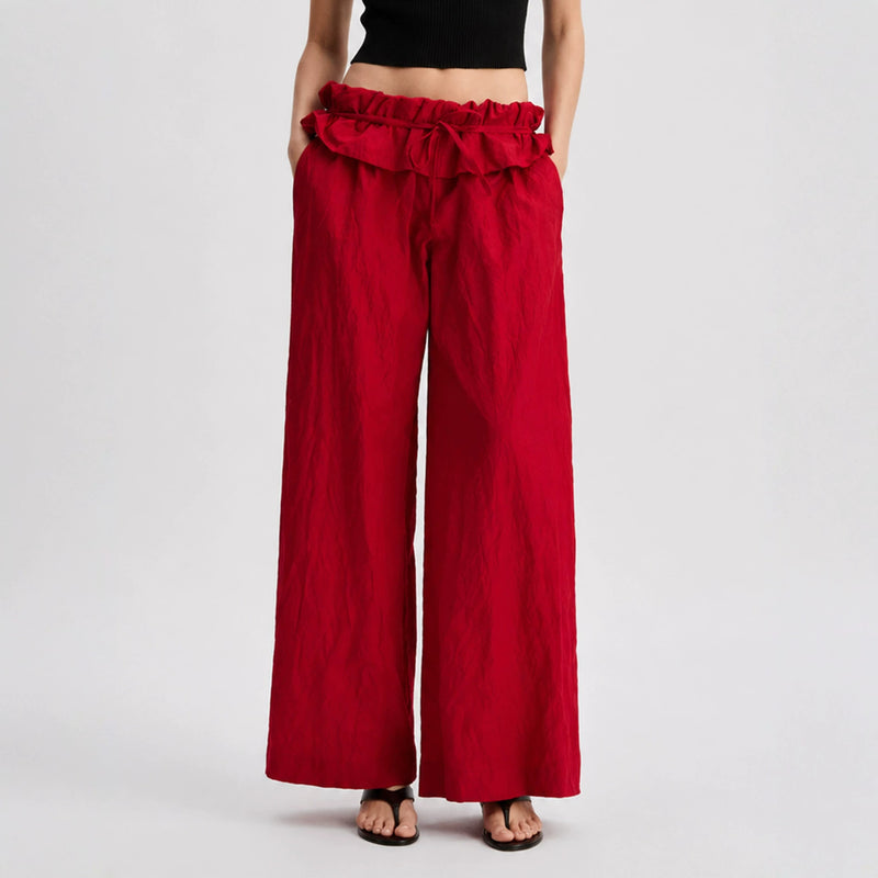 Summer Casual Fashion Tie-Front Lace Trim Loose Wide Leg Pants