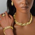 EU/US Import Bestseller 18K Bronze Ba Wheat Ears Set Inlay Full Diamond Necklace Bracelet Set Earrings Ring Banquet Women Set