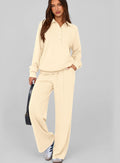 Casual Fashion Long Sleeve Lapel Collar Wide Leg Pants + Top Set