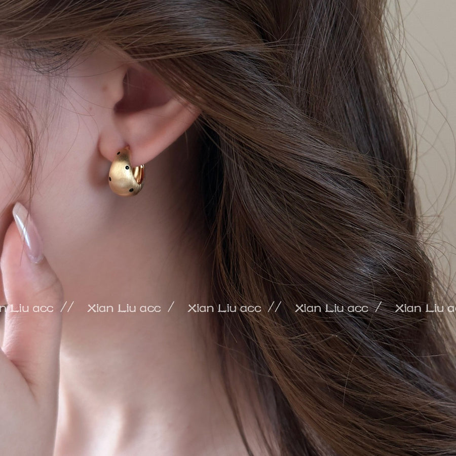 Brushed Metal Polka Dot Huggie Earrings - view 3