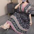 Women's Chinese French Short Sleeve V-Neck Printed Dress + Skirt 2026 - 1-1#