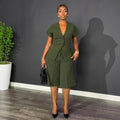 Office Tie-Front Waist-Tie Drop Shoulder Knee-Length Pants 2-Piece Set
