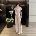 Summer Sporty Casual Short Sleeve Wide Leg Pants + Top Set