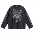 ARTIE Men's American Retro Washed Distressed Printed Crew Neck Long Sleeve T-Shirt