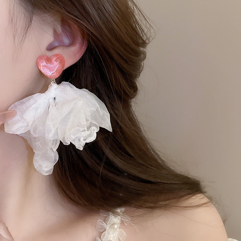 Chiffon Flower Tassel Drop Earrings - view 11