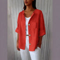 Summer Retro Fashion Linen Cotton Short Sleeve Loose Cardigan + Shirt