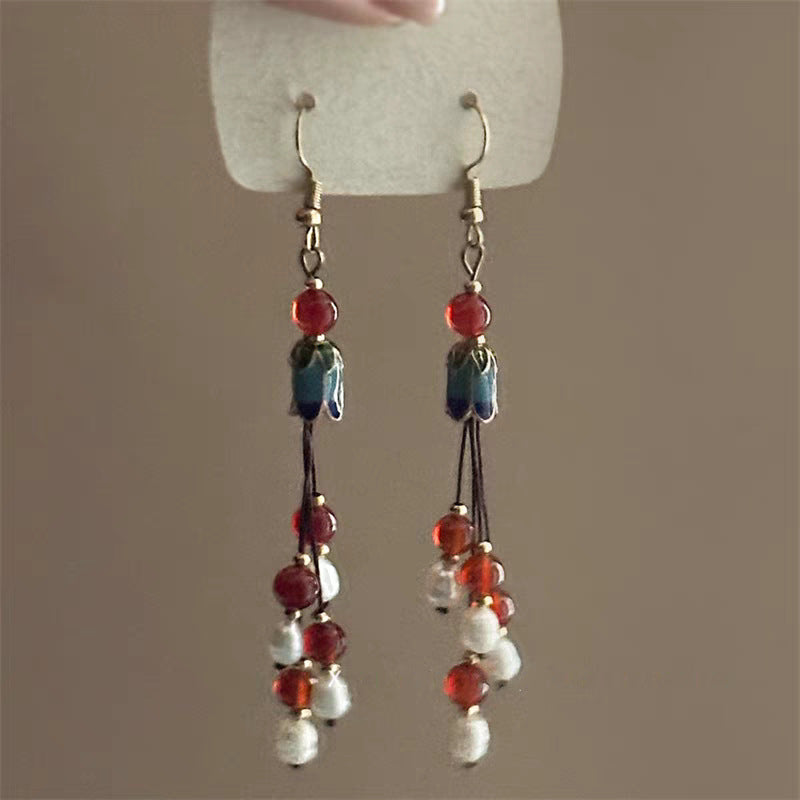 Chinese-Style Glass Bead Tassel Earrings - view 6