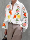 Bohemian Casual Long Sleeve Lapel Collar Loose Shirt