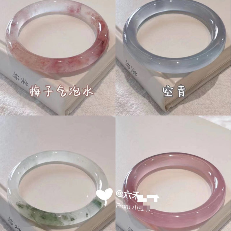 新中式玻璃仿玉冰透叮当镯圆条粗款闺蜜小众古风气质百搭粗款手镯