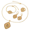 Western New Overseas Jewelry Beaded Quilted Shape Base Pad Alloy Necklace Bracelet Set Earrings Ring Fashionable Women Set