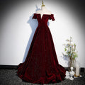 Burgundy Velvet Off-Shoulder Gown - Piano Performance Host Bridal Toasting Dress