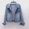 Women's Fall Korean Long Sleeve Cropped Jacket + Top 2026 | Trendy Jacket - Light Blue
