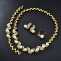 Dubai Style Imitation Pearl Jewelry Set Rhinestone Necklace Earrings Set Bracelet Ring Design Huawei Beauty Gown Accessory