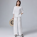 Women's Summer Zen Ethnic Linen 3/4 Sleeve 2-Piece Set 2026 | 2 Piece Outfit Set - Gray Set