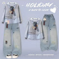 Girls' Faux Layered T-Shirt & Embroidered Jeans Set - Fall