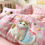 Pink Check Cute Cat
