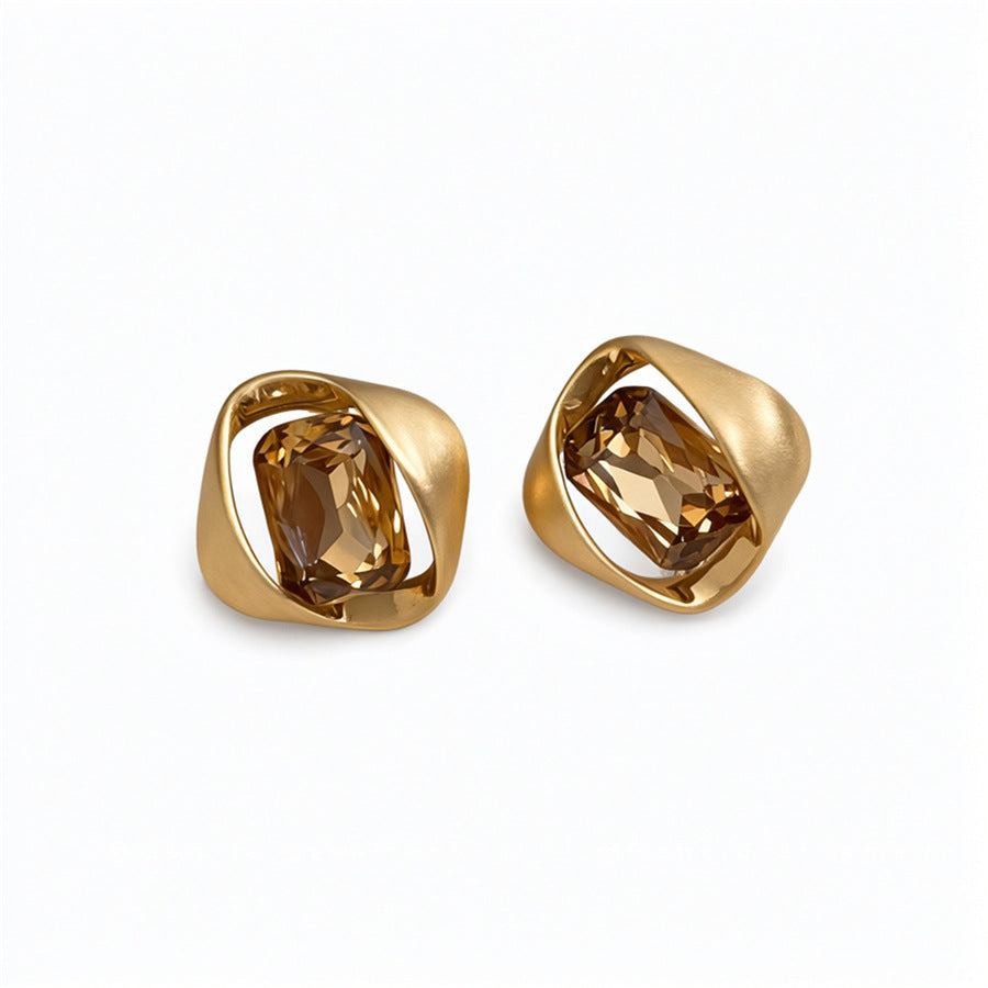 18K Gold-Plated Square Rhinestone Stud Earrings - view 5