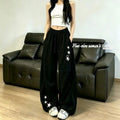 Summer Sporty Casual Striped Loose Elastic Wide Leg Pants + Pants