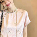 Women's Spring New Chinese Batwing Sleeve Short Sleeve Crew Neck Frog Button Shirt + - Off White