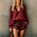 Casual Versatile Linen Cotton Long Sleeve V-Neck Ruffle Loose Shirt