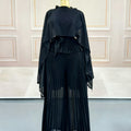 Casual Plus Size Crew Neck Pleated Loose Pants + Top Set