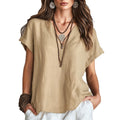Spring-Summer Casual Linen Short Sleeve V-Neck Loose Shirt