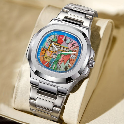 Export New Mens Watch Square Creative Wormhole Concept Glow Sports Waterproof Steel Band Watch Factory Wholesale